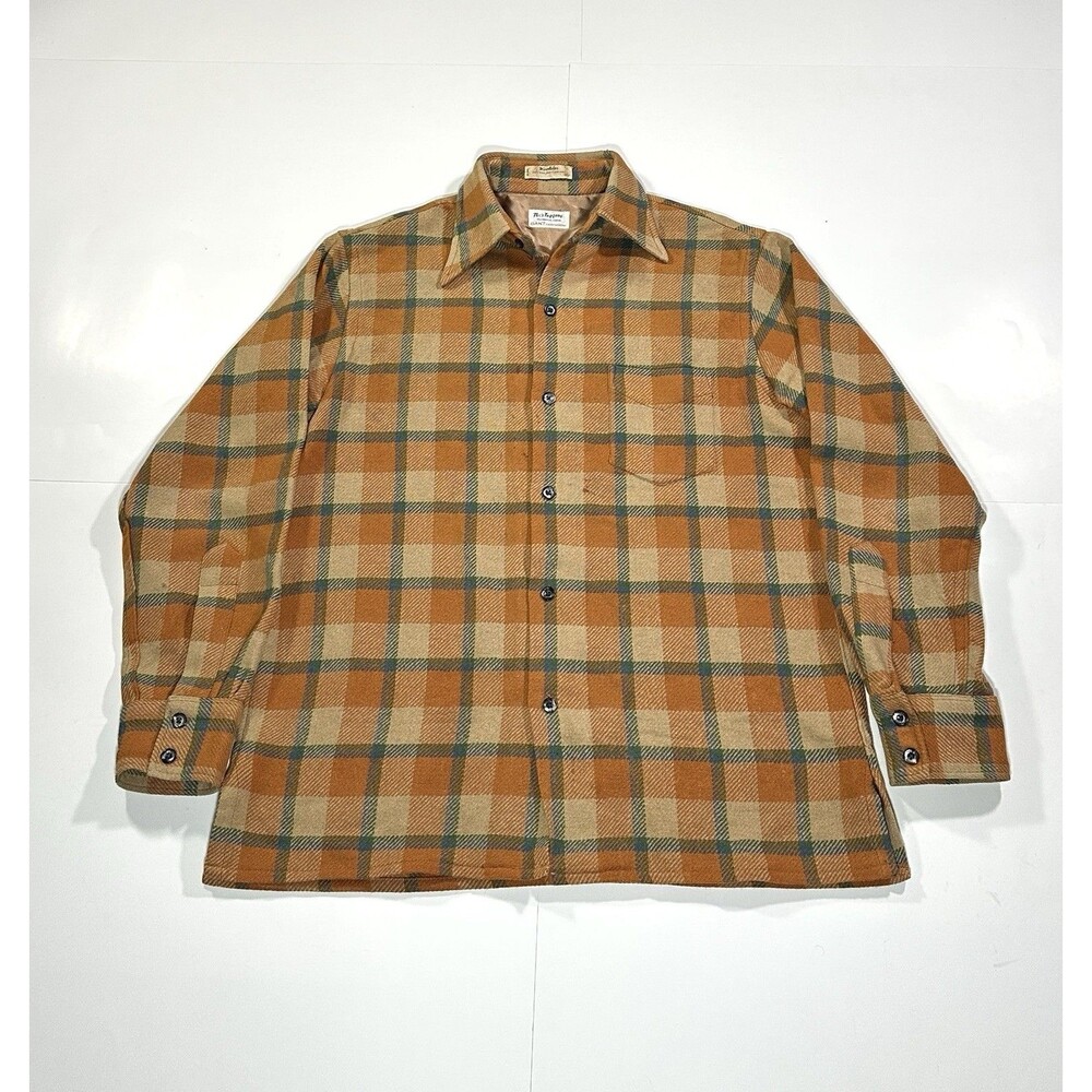 60s-70s GANT Woolster for Nic's Toggery Wool Flannel Button-Down Shirt Size M-L